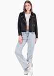 Chaqueta biker tipo gamuza color negro para mujer - Flashy