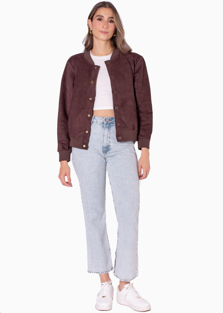 Chaqueta bomber color café para mujer - Flashy