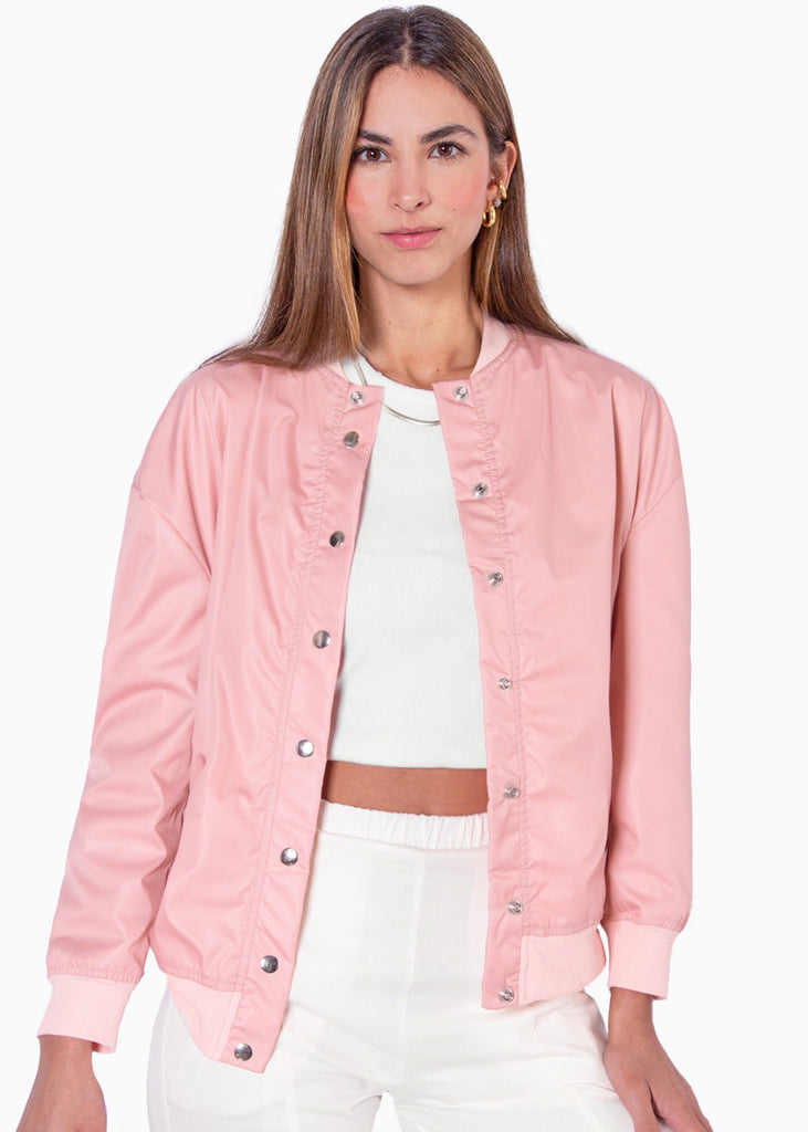 Chaqueta bomber oversized color rosado para mujer - Flashy