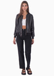 Chaqueta bomber tipo cuero color negro para mujer - Flashy