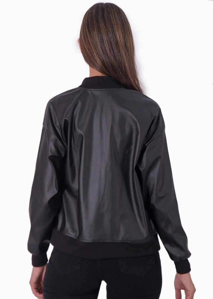 Chaqueta bomber tipo cuero color negro para mujer - Flashy