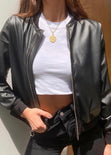 Chaqueta bomber tipo cuero color negro para mujer - Flashy