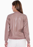 Chaqueta bomber tipo cuero color café para mujer - Flashy