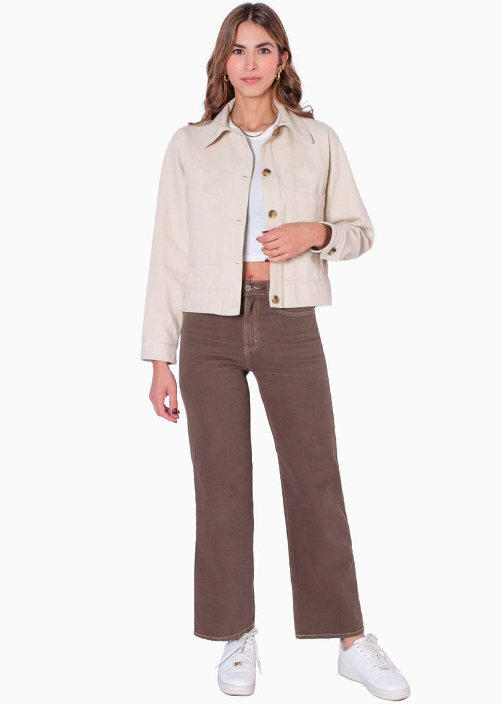 Chaqueta con bolsillos y botones color beige para mujer - Flashy