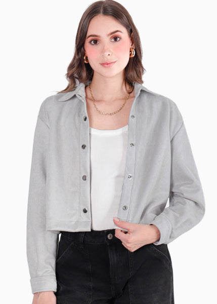 Chaqueta corta tipo gamuza color gris para mujer - Flashy