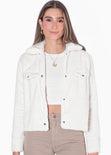 Chaqueta de botones con pelo sintético color marfil para mujer - Flashy