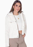 Chaqueta de botones con pelo sintético color marfil para mujer - Flashy