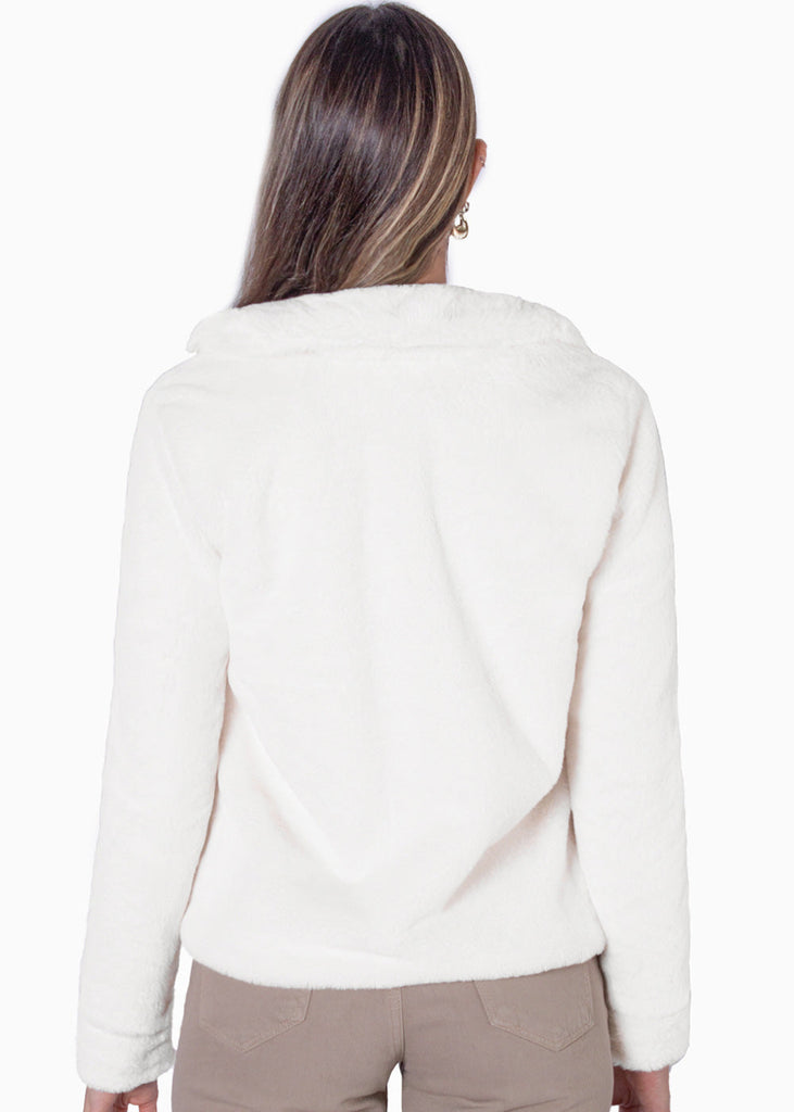 Chaqueta de botones con pelo sintético color marfil para mujer - Flashy