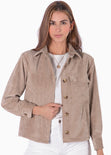 Chaqueta de corduroy color beige, camel, café para mujer - Flashy