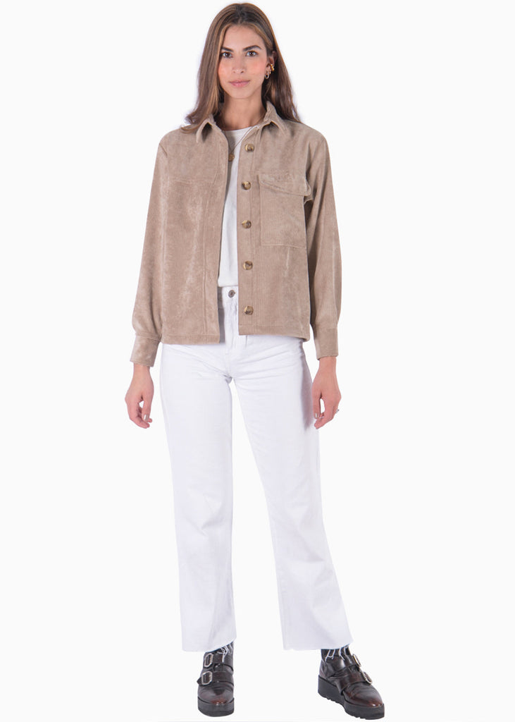 Chaqueta de corduroy color beige, camel, café para mujer - Flashy