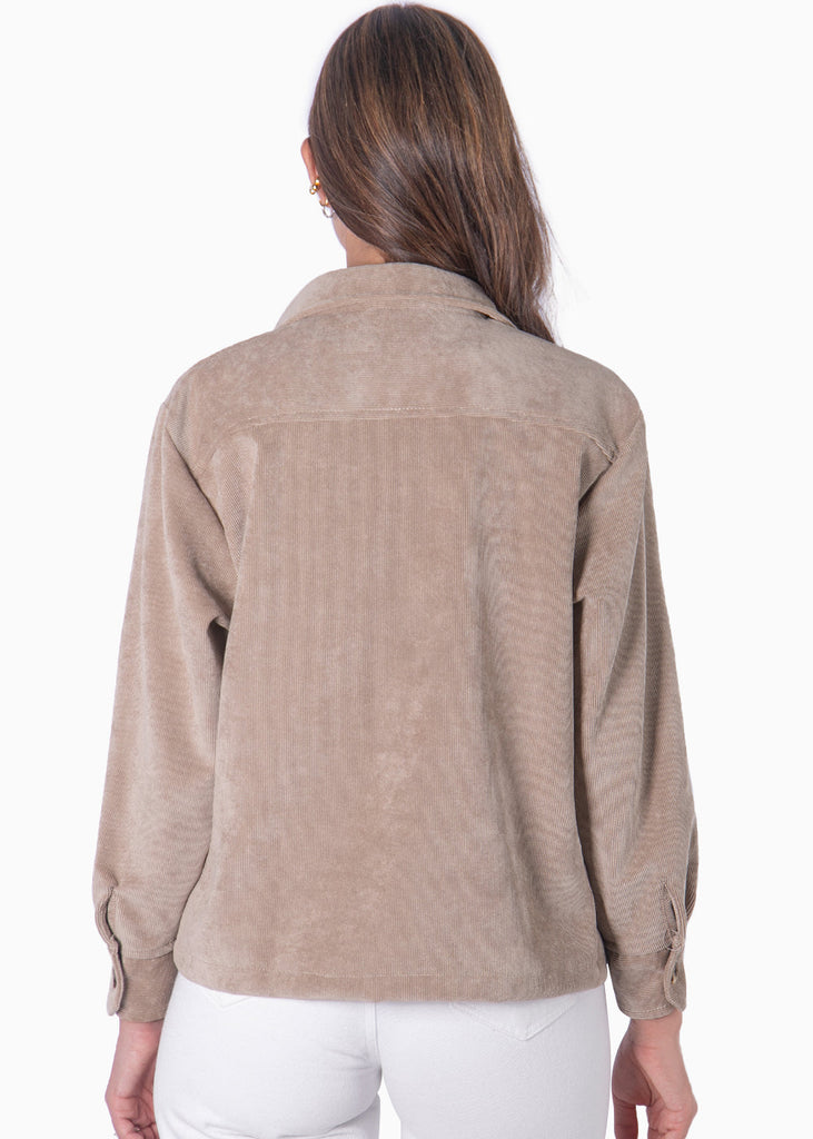 Chaqueta de corduroy color beige, camel, café para mujer - Flashy