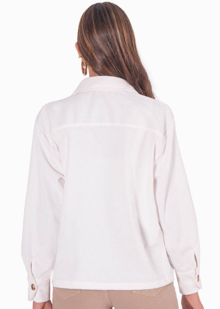 Chaqueta de corduroy color blanco, marfil para mujer - Flashy