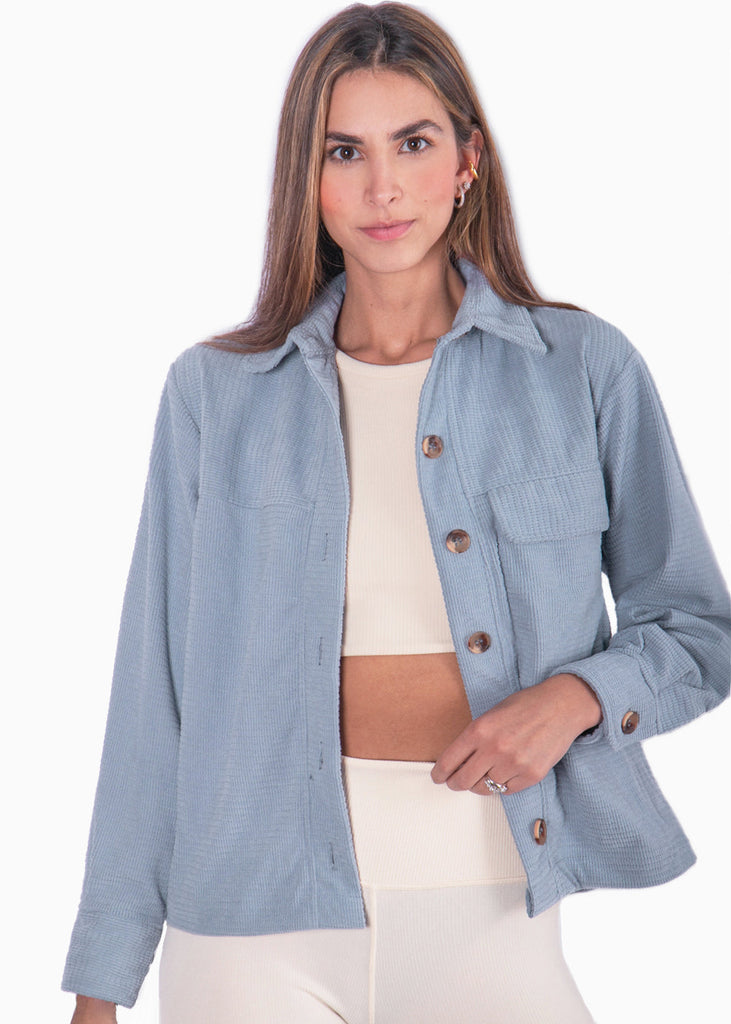 Chaqueta de corduroy color azul para mujer - Flashy