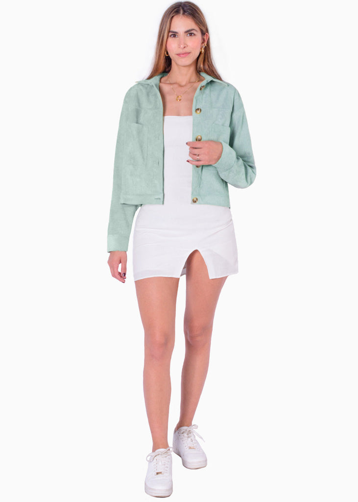 Chaqueta de corduroy color verde para mujer - Flashy