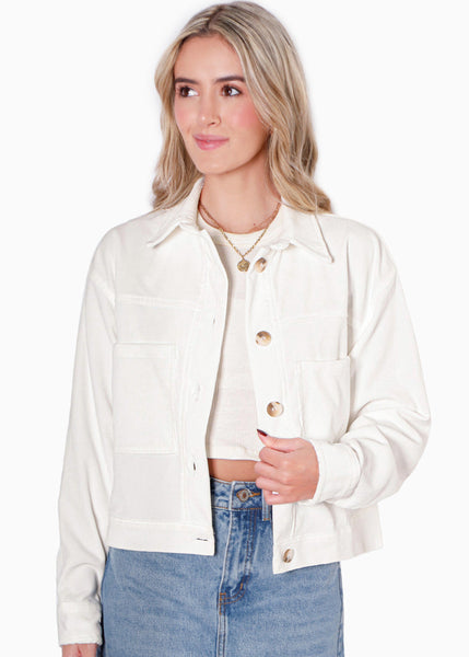 Chaqueta de corduroy color blanco, marfil para mujer - Flashy