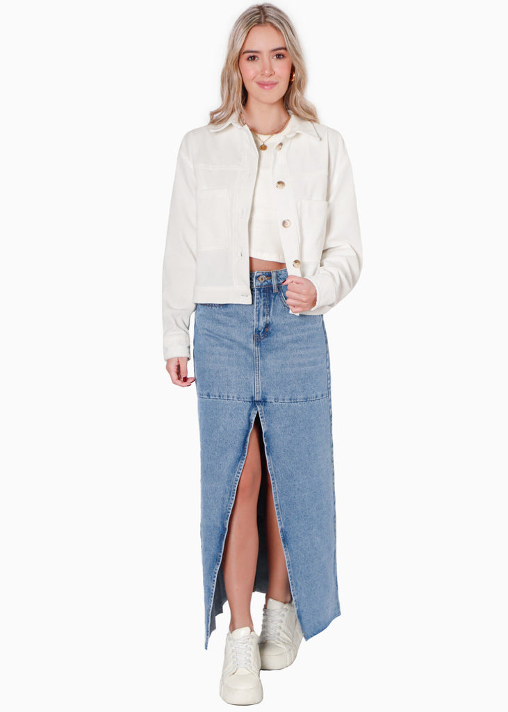 Chaqueta de corduroy color blanco, marfil para mujer - Flashy