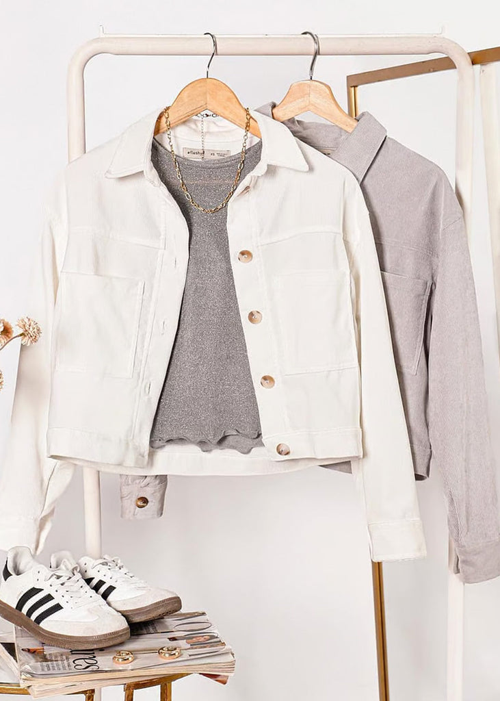 Chaqueta de corduroy color blanco, marfil para mujer - Flashy