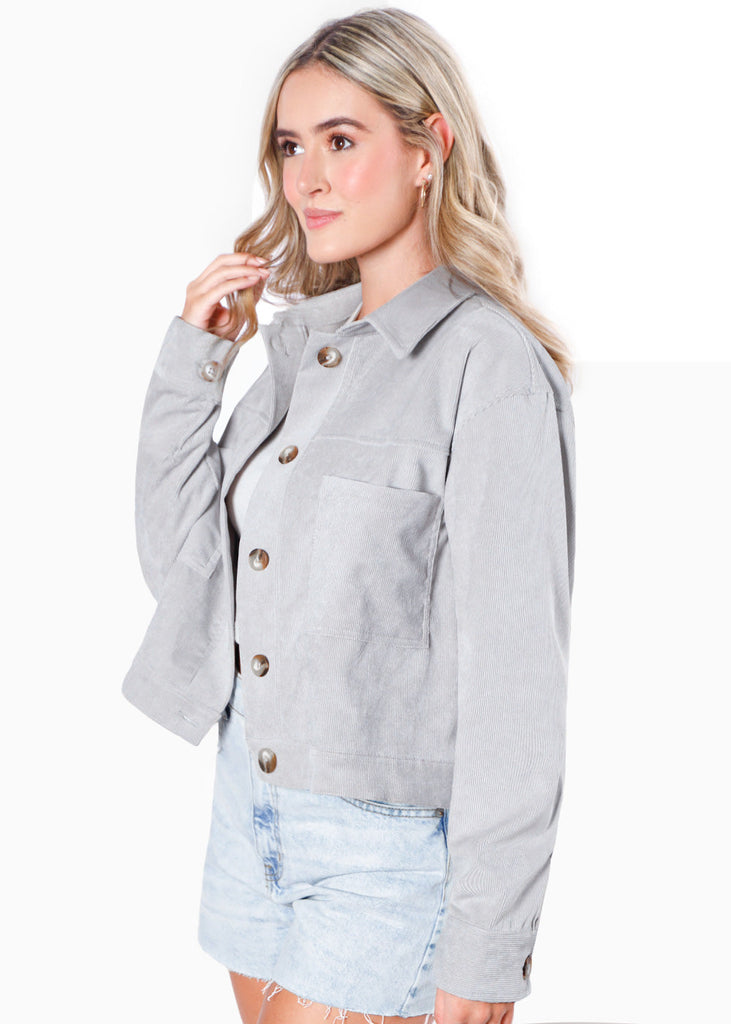 Chaqueta de corduroy color gris para mujer - Flashy
