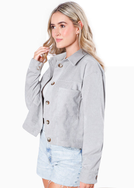 Chaqueta de corduroy color gris para mujer - Flashy