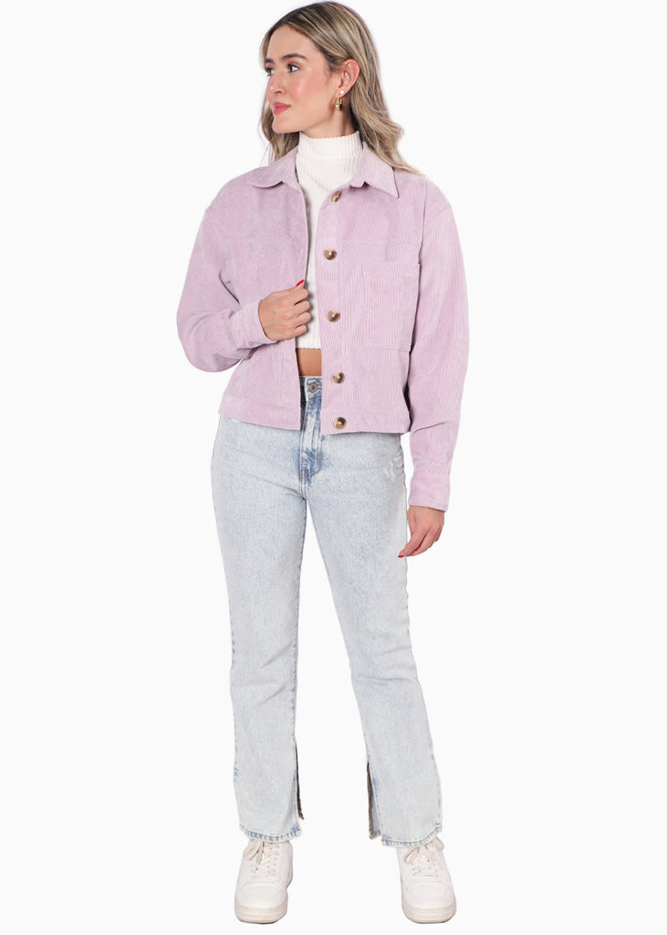 Chaqueta de corduroy color lila para mujer - Flashy