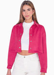 Chaqueta de gamuza corta color rosado, fucsia para mujer - Flashy