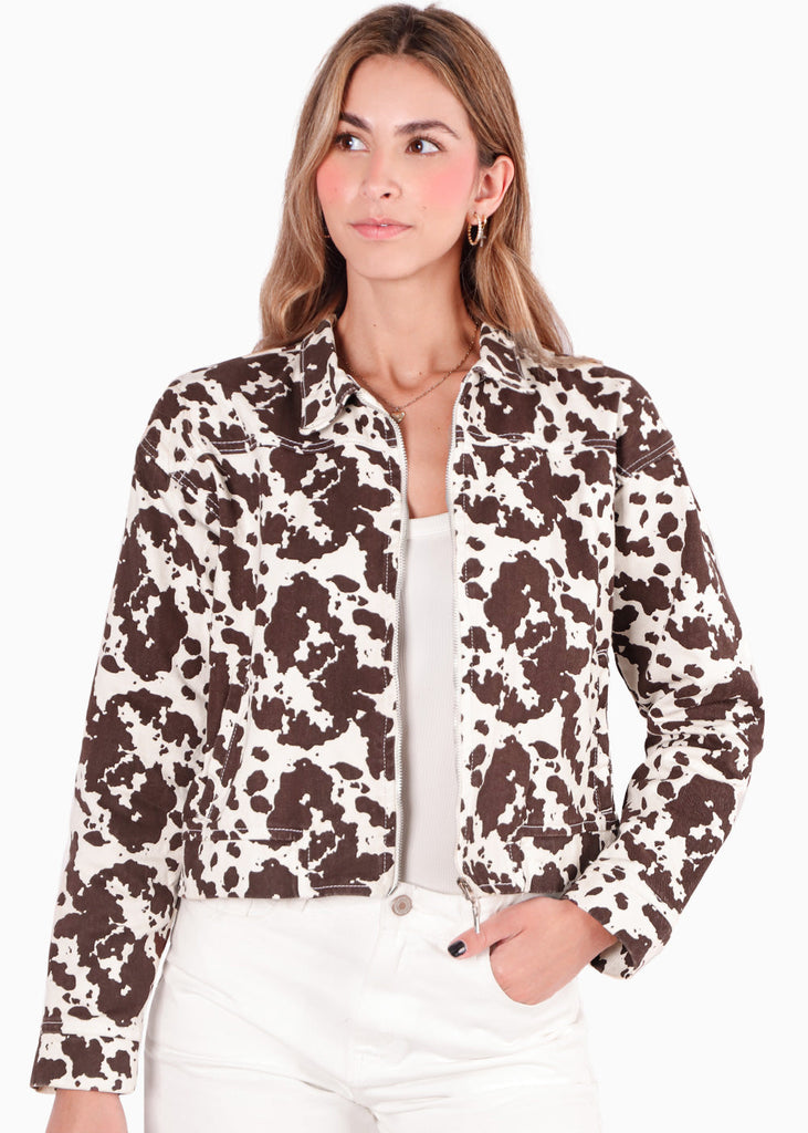Chaqueta de jean con estampado color blanco, marfil para mujer - Flashy