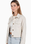Chaqueta de paño con entrelazado en cuello y bolsillos - CEIBA.MARFIL