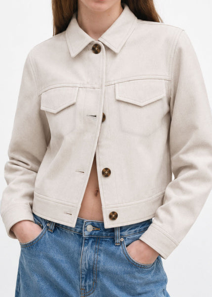 Chaqueta de paño con entrelazado en cuello y bolsillos - CEIBA.MARFIL