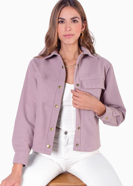 Chaqueta de tela tipo paño con botones color lila para mujer - Flashy