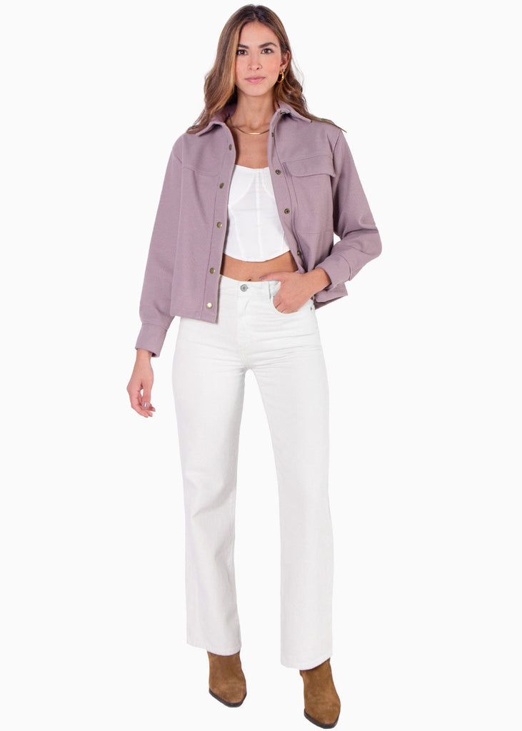 Chaqueta de tela tipo paño con botones color lila para mujer - Flashy