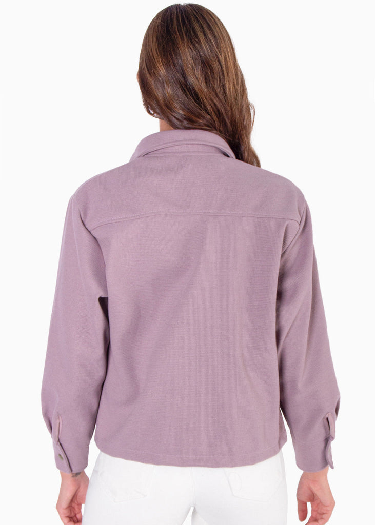 Chaqueta de tela tipo paño con botones color lila para mujer - Flashy