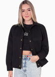 Chaqueta de tela tipo paño con botones color negro para mujer - Flashy
