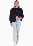 Chaqueta de tela tipo paño con botones color negro para mujer - Flashy