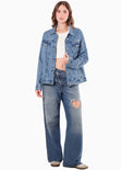 Chaqueta denim con corazón en espalda y brillo en los bolsillos para mujer - Flashy