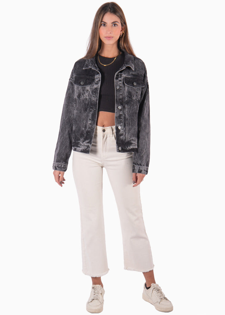 Chaqueta denim color gris, negro para mujer - Flashy