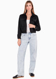 Chaqueta en tela tipo gamuza con bolsillos y cierre color negro para mujer - Flashy