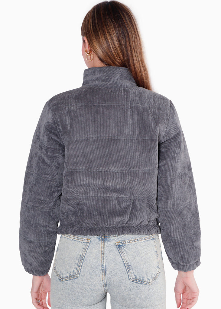 Chaqueta puffer de corduroy color gris para mujer - Flashy