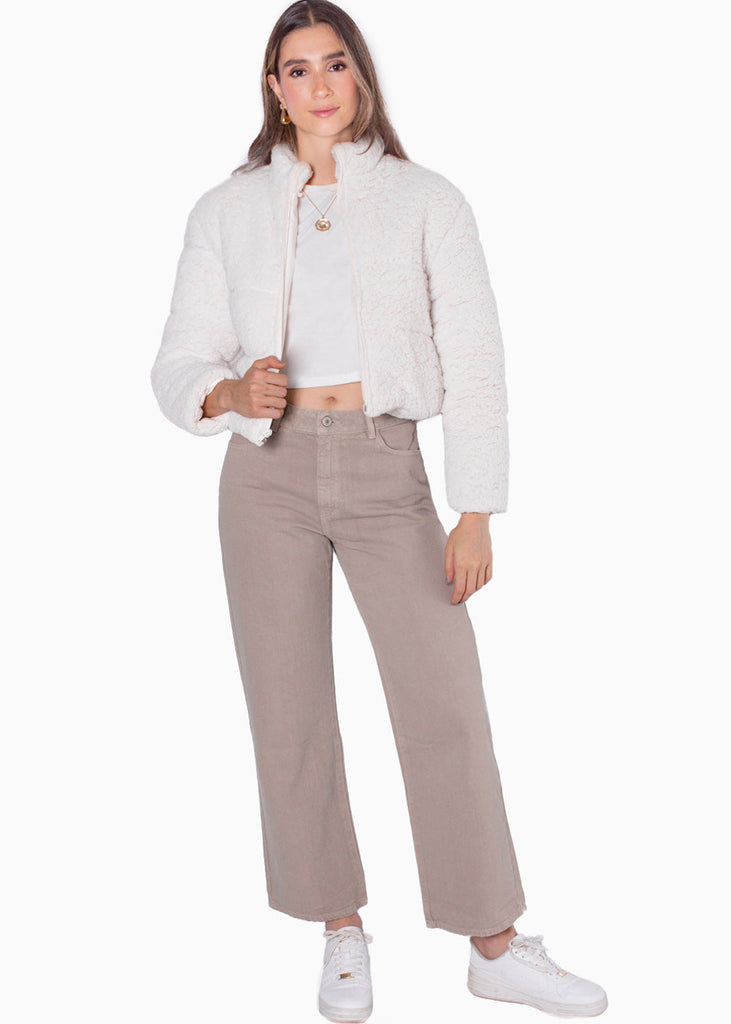 Chaqueta puffer ovejera color blanco, marfil para mujer - Flashy