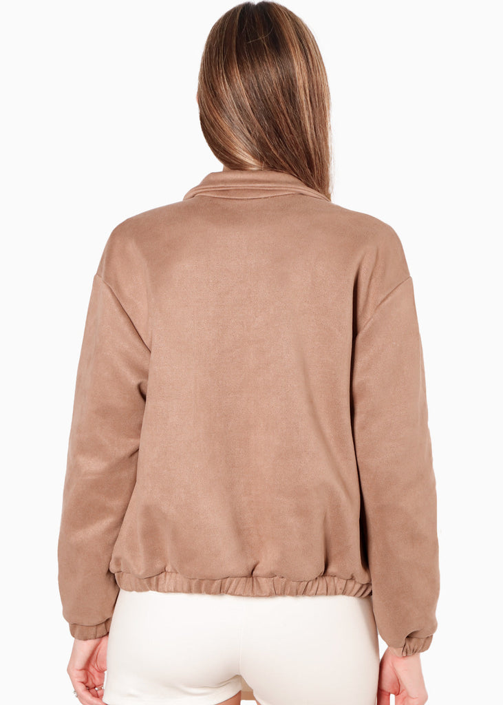 Chaqueta tipo bomber en gamuza color camel para mujer - Flashy