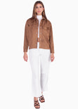 Chaqueta tipo gamuza con bolsillo y botones color café para mujer - Flashy