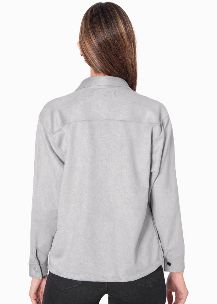 Chaqueta tipo gamuza con bolsillo y botones color gris para mujer - Flashy