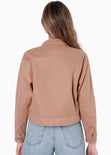 Chaqueta tipo gamuza con bolsillos y botones color café para mujer - Flashy