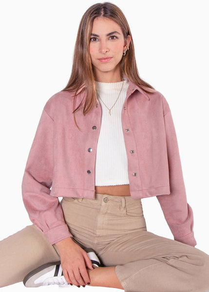 Chaqueta tipo gamuza corta color rosado para mujer - Flashy