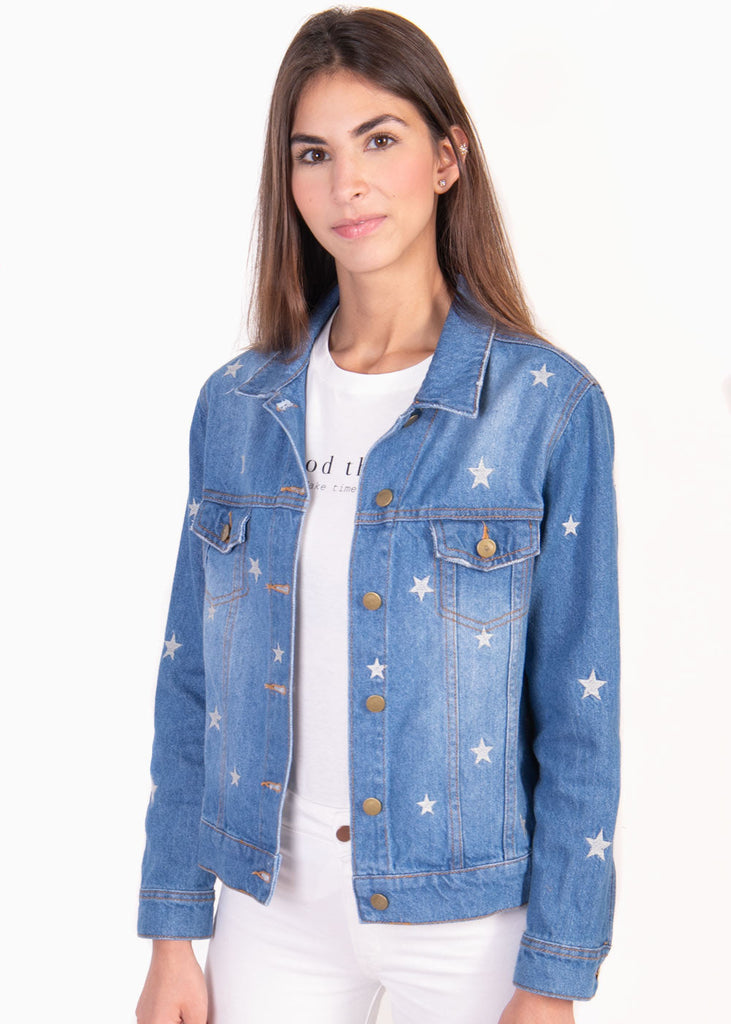 Chaqueta indigo con estrellas para mujer - Flashy
