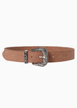 Cinturón tipo vaquero con hebilla plateada color café para mujer - Flashy