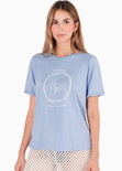 Camiseta con estampado y bordado color azul para mujer - Flashy