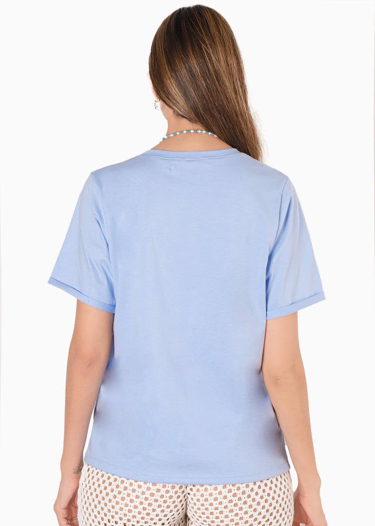 Camiseta con estampado y bordado color azul para mujer - Flashy