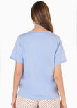 Camiseta con estampado y bordado color azul para mujer - Flashy