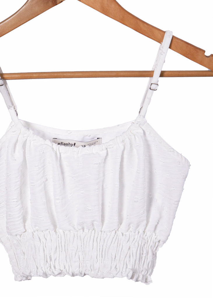 Crop top de tiras con recogido color blanco, marfil para mujer - Flashy