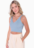Crop tejido con escote en v color azul para mujer - Flashy